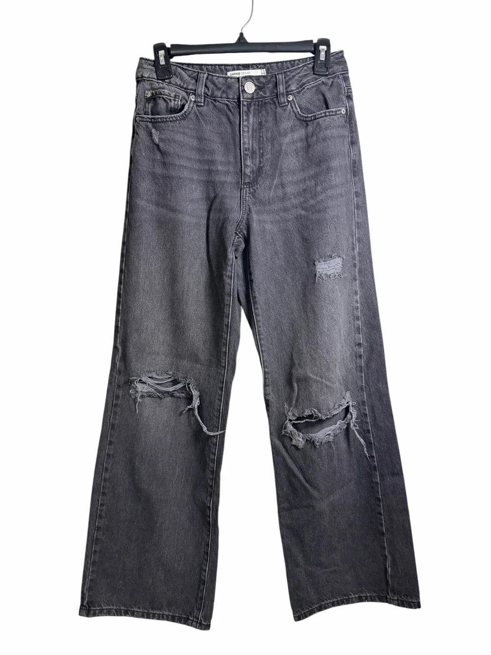 Garage JAMBE LARGE/WIDE LEG Black Wide-Leg Distressed Jeans for Women